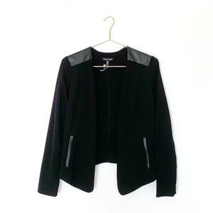 EILEEN FISHER black leather trim ponte jacket s